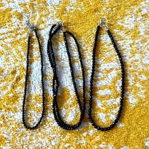 Set of Three black crystal and sterling silver necklaces NWOT